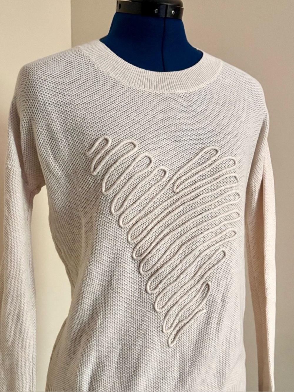 Lisa Todd Cream Soutache Heart Strings Lightweight Sweater XS